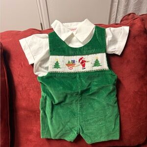 Green Kids Overalls with Santa Embroidery